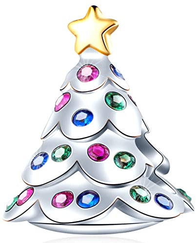 Weihnachten Baum Charms passen Pandora Xmas Armband, 925 Sterling Silber Stammbaum Charms bunte Christmas Dekoration CZ Perlen mit goldene Stern, Geschenke für Mama/Oma/Schwester
