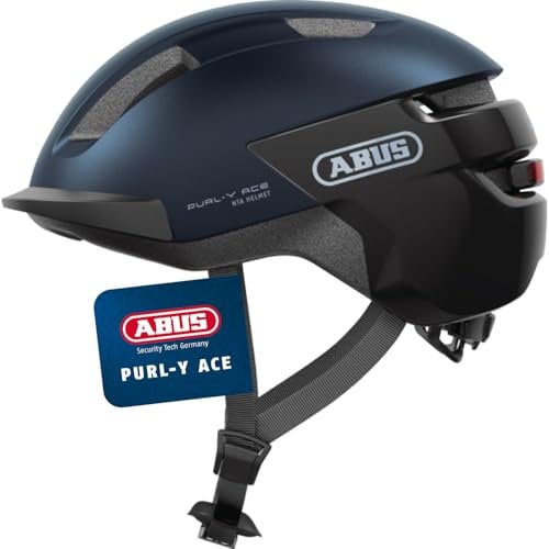 ABUS Fahrradhelm Purl-Y ACE mit LED-Licht – geeignet Fahrten auf E-Bike und S-Pedelec – Trendiger NTA-Schutzhelm für Erwachsene und Jugendliche – Blau, Größe L