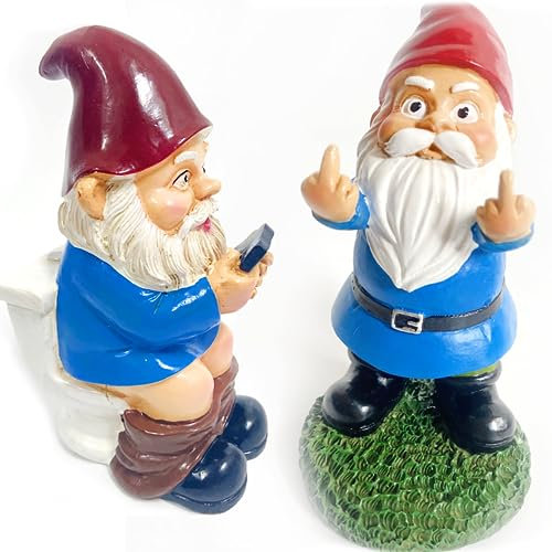 XFLYP Willkommen Gartenzwerg, Gartenzwerg Statue Wasserdicht Sonnenschutz Gartendeko Zwerg für Rasen, Hof, Balkon, Veranda, Terrasse(Gnomische Brüder)