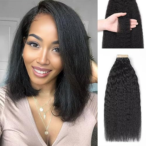 YDDM Schwarze Frauen tape extensions echthaar schwarz Kinky Straight Tape in haarverlängerung echthaar tapes unsichtbare extensions echthaar tape extensions echthaar 12 Zoll 20 stück 30G