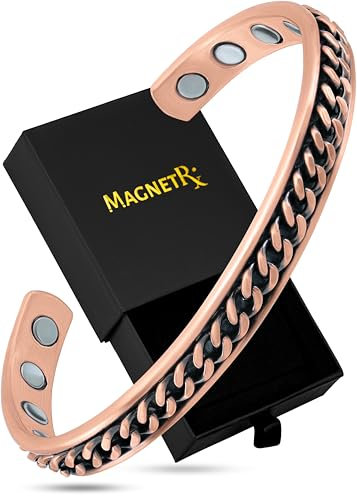 MagnetRX® Reines Kupfer Magnetarmband - Magnetische Kupferarmbänder für Männer – Verstellbarer Armreif Herren, Herrenarmband (Copper Curb Chain Inlay)