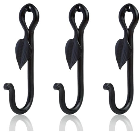 Fayesia Black Wall Hooks for Hanging - Blacksmith Hand Forged Iron Coat Hooks Wall Mounted - Ideal for Keys, Hats, Robes etc - Multipurpose Single Prong Hook - Screws Included - Set of 3 (Garden)