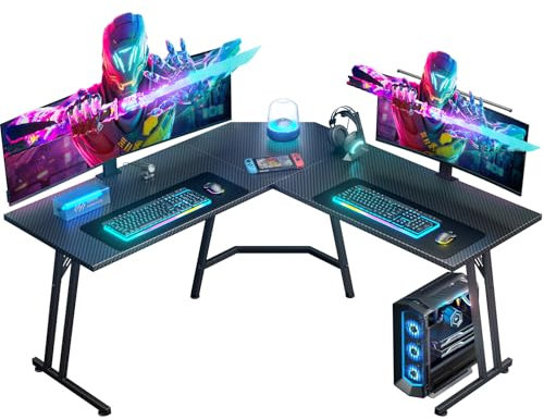 Precision Synergie L Shaped Gaming Desk 130x130x73cm Corner Gaming Desks with Carbon Fibre Computer Desk Large PC Table for Home and Office, Black(Without Monitor Stand)