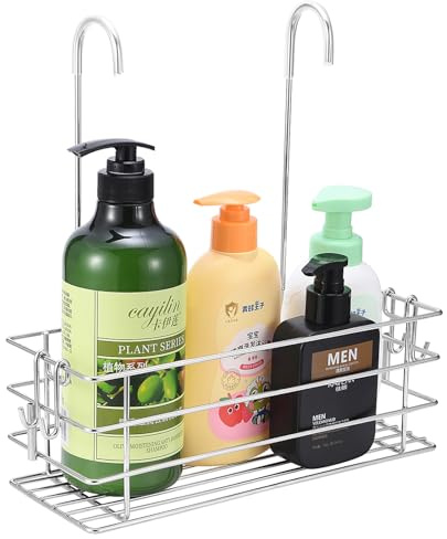 Seltomer Hängendes Duschregal für Badezimmer, Dusche, Organizer, Shampoo-Bremse, drehbare Hakenleiste, rostfrei (einlagig)