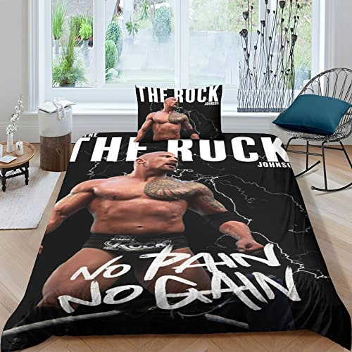 BYTUGI Bedding 3D The Rock Bettbezug Kissenbezug, Mikrofaser, Dwayne Johnson Bettbezug Set Bettwäsche Mit Reißverschluss Für Erwachsene Kinder Single(135x200cm)