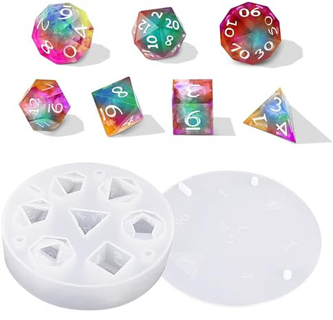 DOWNDRIFT DND Würfel Silikonform,DND Würfel Silikonform Gießform,7 Epoxidharz Formen Würfel mit Zahlen,Harz-Würfelformen,Epoxidharz Spielwürfel für DIY Home Deko