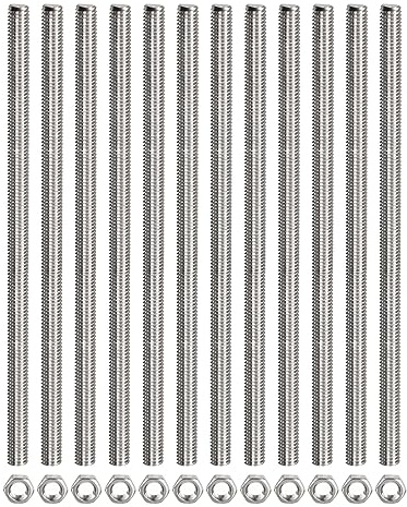 QUARKZMAN 12 Pcs M5 x 200mm Entièrement Fileté Tige avec 12 Pcs Hex Écrous, 0,8 mm Filetage Pas 304 Inox Acier Droite Main Fileté Tiges Barre Goujons