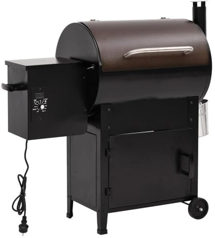 Homgoday Pelletgrill mit Kamin 104 cm aus schwarzem Eisen, Möbel für Haus Innen Außen Wohnzimmer Schlafzimmer