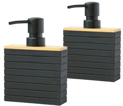 BUDDLEY Seifenspender Bamboo Schwarz, 2er Set Spülmittelspender für Küche & Bad, Freistehend
