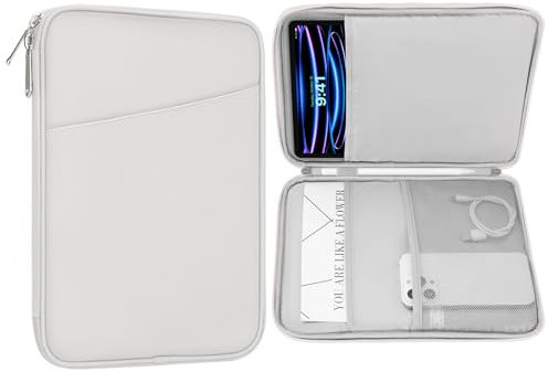 MoKo 9-11 Zoll Tablet Sleeve Tasche, Passend für 11inch iPad Air M3, iPad A16 2025, Pro 11 M4, iPad 10/9/8/7th, Galaxy Tab S9/S8/A8/A7, Schutztasche mit Tasche, Grau/Weiß