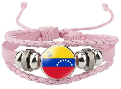 Pulsera De La Bandera De Venezuela - Brazaletes De La Bandera Nacional De Moda Ajustables para Mujeres Hombres, Pulseras De La Bandera De Cuero Tejidas Hechas A Mano De Colores J