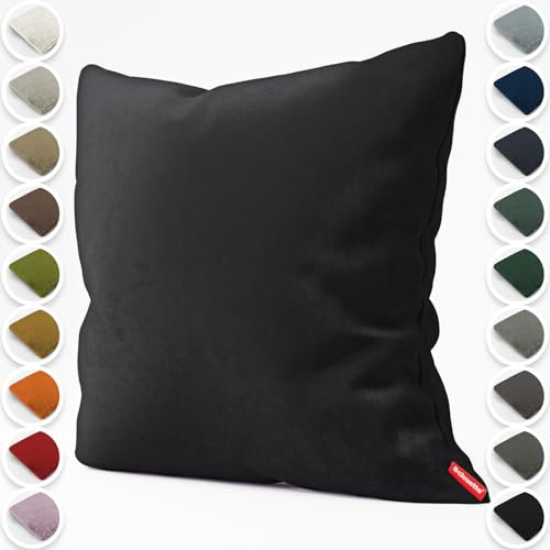 Schuette® Dekorativer Kissenbezug aus Samt mit verdecktem Reißverschluss • Millenium Velvet Kollektion: Black Swan (Black) • Knitterfrei • Kuschelweich • Zierkissen • Sofakissen