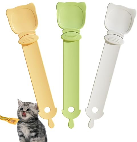TARKDAK Happy Spoon Cat Treats Katzensnack Katzenfutter Löffel Katzen Schleckies Katzenfutter Behälter Katze Nassfutter Feeder Glückliche Löffel mit Rührstab und Hängende Design (B)