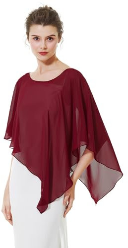 BEAUTELICATE Damen Chiffon Schal Stola Elegant Poncho Cape Brautjacket für Sommer Hochzeits Festlich Abendkleid (Asymmetrische - Burgundy, Einheitsgröße)