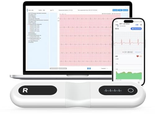 Wellue ER1-LW 24 Hour Wearable ECG Monitor for Home Use, AI ECG Analysis Holter ECG with OLED Screen, Compatible with iOS & Android, Mac & Windows, ECG Event Marker Function