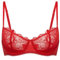 DOBREVA Women's Lace Balconette Bra Half Cup Non Padded Push Up Underwire Sheer Bras Lipstick Red 32E