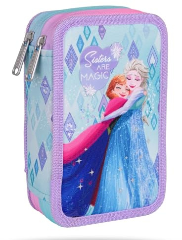 CoolPack Disney Frozen Pastell Edition Jumper 2 Federmäppchen gefüllt – 2-Fach Schulmäppchen mit Anna & ELSA Motiv | Etui mit Pastell-Buntstiften, Finelinern & Filzstiften