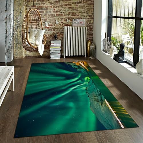 CIHCOHOME Abstrakter Bereich Teppich Skandinavien Finnisch Grün Aurora Landschaft Bereich Teppich Moderne Bereich Teppiche Anti Rutsch Rücken Teppiche für Wohnzimmer Dekor 120x170cm