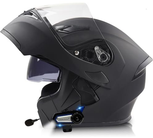 Bluetooth Klapphelm Motorradhelm ECE/DOT Zertifiziert Integralhelm, Atmungsaktiv Und Bequem Mit Doppelvisier und Mikrofon Motorradhelm Klappbar Für Herren Damen 11,3XL