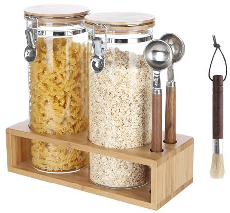 Ken's Kitchen Bocaux Rangement en Verre Hermétique Lot de 2x1500ml avec 2x cuillère,Pots et Bocaux de Conservation Cuisine avec Couvercle pour Céréales,Cornflakes,Spaghetti,boîte pour le café,le thé
