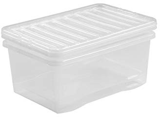M1SS 45L Litre Large Big Plastic Storage Clear Box with Lid Strong Stackable Container Made in U.K