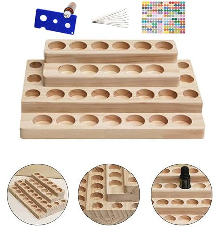 AMZTEMU Nagellackständer, Nagellack-organisator, Aufbewahrungsbox für ätherische öle aus holz, ätherisches öl organisator anzeige, Fasst 30 Flaschen mit Ölöffner, Aufklebern und Parfüm-Testpapier