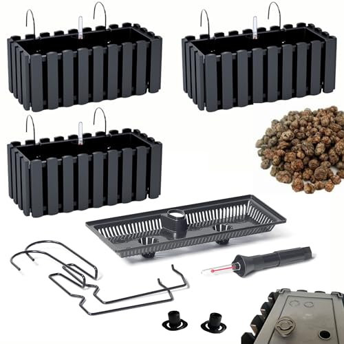 DIKEL Fioriera Set 3 X 38x18x16,5 cm da balcone con sistema di irrigazione e tappi di drenaggio | Vaso per giardino moderno, protegge le radici e previene il ristagno d'acqua | Antracite