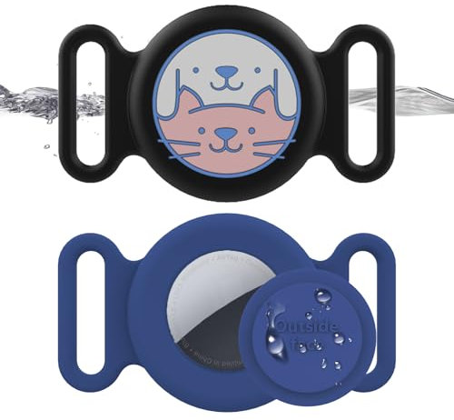 LETREEN AirTag Cane & Gatti Collare per Apple, 2 Pezzi Porta Air Tag Animale Cover Protettiva GPS Tracking Finder Accessories Anti-perso Custodia Impermeabile (Nero+Blu)