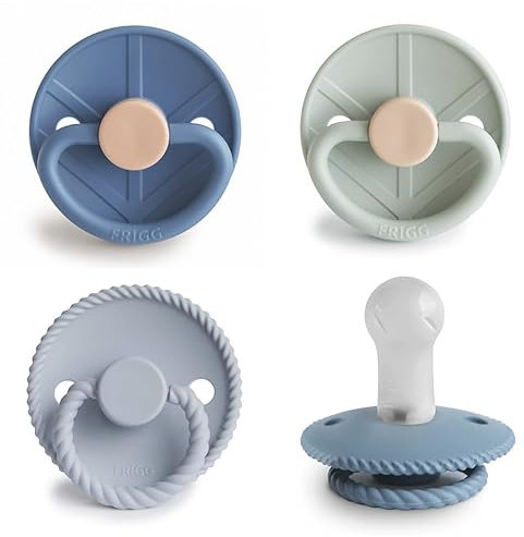 FRIGG Multipack Silikon-Schnuller | 4'er Packung | Hergestellt in Dänemark | Symmetrischer Sauger in Kirschform | (Skyline Serenity, Größe 2 (6-18 Monate))