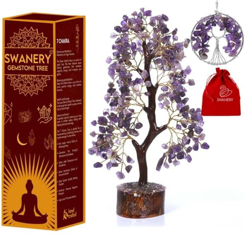 Swanery Crystal Trees for Home and Office Decoration, Amethyst Chakra Healing Crystals Feng Shui Handmade Trees for Positive Energy, Money, Good Luck, Christmas Decor, Birthday Gifts for Women, Mom