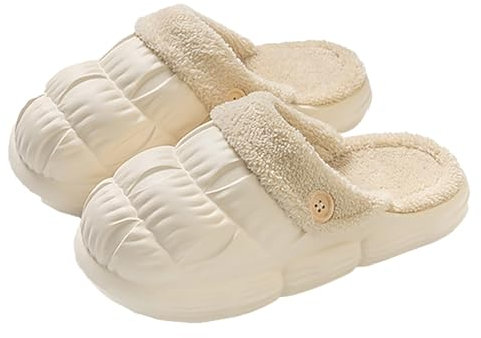 Generico Ciabatte Donna Invernali Pantofole con Pelo Pantofole in Cotone da Primavera e Autunno casa con Inverno Interno Antiscivolo casa Calda Coppia Pantoscarpe Donna (White, 37)