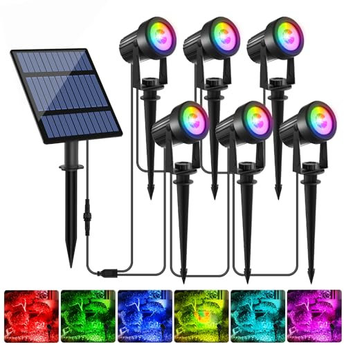 T-SUNUS Gartenstrahler Solar RGB, Solar Gartenleuchte RGB Solarlampen für Außen mehrfarbig mit 6 Farbwechsel IP65 wasserdicht Auto ON/OFF für Garten Garage Eingang Zäune Baum