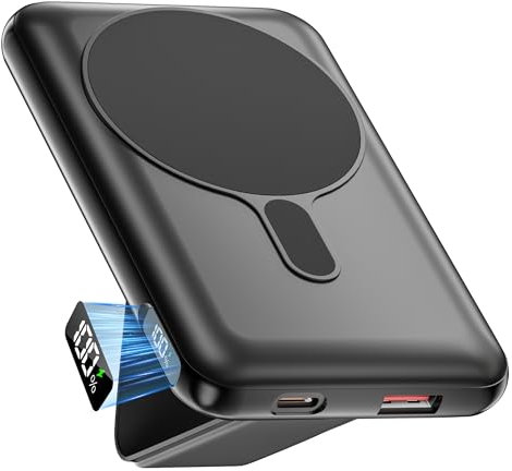 Magnetic Power Bank 12000 mAh Fast Charge Battery Pack Wireless Portable Charger 22.5 W QC3.0 with USB C Inputs & Output and LED Display for iPhone 12/13/14/15/Pro/Pro Max