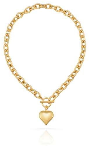 Cosmeria Herz Halskette Damen 14K Gold Und Silber, Schmuck Kette Damen Mit Dickem Kettenglied, Nickelfrei Und Hypoallergen