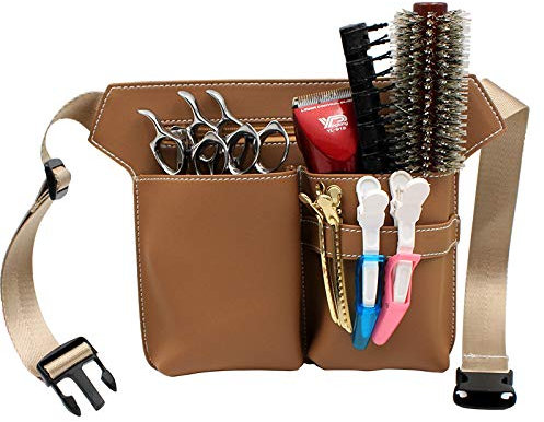 Friseurtasche für Profis, Barber Werkzeugtasche mit Gürtel, PU Leder Friseur Gürteltasche, Scherenholster, Friseur Bauchtasche, Scherentasche Friseur, Taillen-/Schultergürtel-Scherenhalter. (Braun)