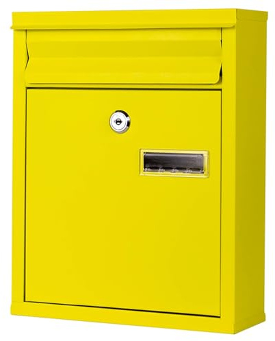 Wandbriefkasten mit großem Fassungsvermögen, mit transparentem Fenster, robuster Briefkasten für sichere Briefaufbewahrung, stilvolles gelbes Design, ideal für Zuhause oder Büro