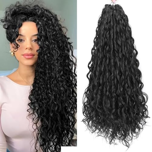 FANWYFYU Deep Wavy Twist Crochet Braids Hair 6Packs French Curly Braiding Hair Pre-Looped Long Bohemian Crochet Hairs Water Wave Synthetic Curly Hair Extensions for Women and Girls (1B, 24 Inch)