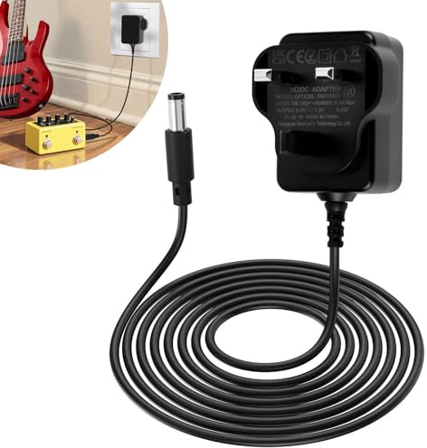9V Guitar Pedal Power Supply Adapter for BOSS ME-80, DS-1, CE-2W, SD-1, DD-3, PSA-120S, CE-5, FRV-1, DD-7, TU-3, BR-80, GT-1, Wall Charger for Effect Pedal Bass Stompbox Piano Keyboards (DC 1A)