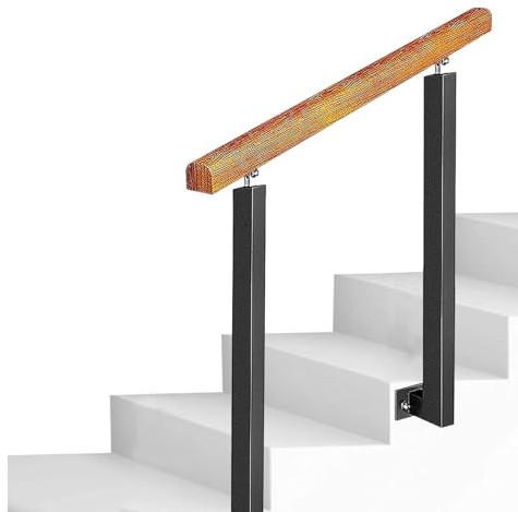 MSHGSKU Pasamanos para escaleras de Exterior, pasamanos de transición de Madera con Postes Dobles, barandilla de Escalera para pasamanos de Escalera de Hierro Forjado para Exteriores (Colo