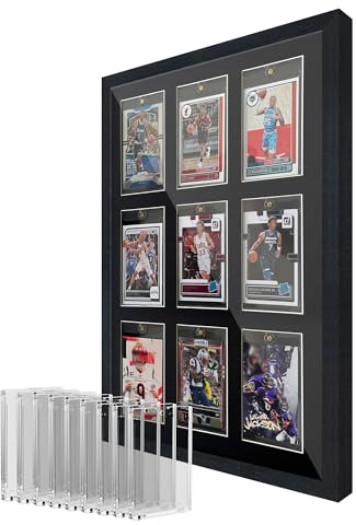 iRahmen Vitrine pour cartes à collectionner – Couverture en verre trempé et cadre en bois – Support mural pour cartes de sport – Pour 9 cartes de baseball, Pokémon, baseball, basket-ball, football