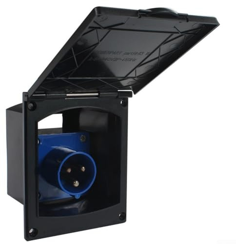 Prise d'alimentation externe 16 A 220-250 V pour caravane avec couvercle étanche IP44, boîtier en plastique pour camping-car, remorque Modification électrique (noir)