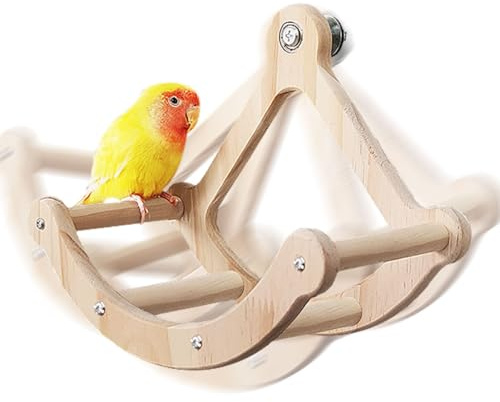 VGECEE Vogelspielzeug Schaukel Holz Vogel Schaukel Papageienspielzeug | Vogelspielzeug Hängend Wellensittich, Papageien Spielzeug Natur, Interaktives Sitzbrett für Wellensittiche Nymphensittiche