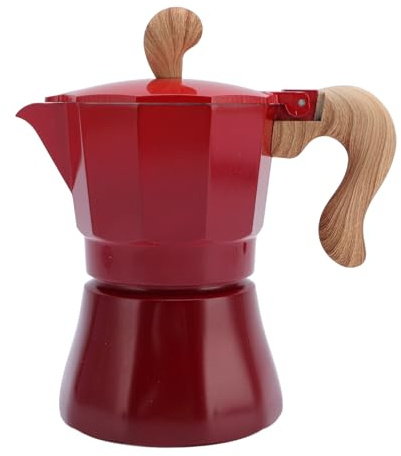 Purokise Kaffeemaschine für den Herd 150 ml Aluminium Einzelventil Kompakte traditionelle Kaffeemaschine für Liebhaber, Anfänger und kleine Haushalte (Rot)