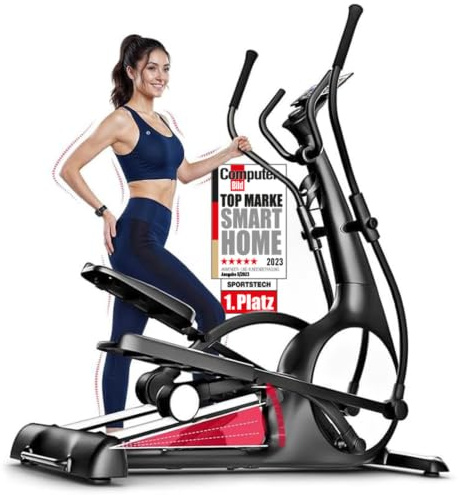 Sportstech, Ellipsentrainer für Zuhause + 32 Widerstandsstufen sCross | Crosstrainer für Zuhause mit nur 30 dB leise, 3 Steigungsstufen, bis 150 kg belastbar für gelenkschonendes Training