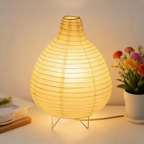 Reispapier Lampenschirm, Papier Tischlampe Weiß Nachttischlampe Stehlampe Tischleuchte Lampenschirm mit E14 Fassung, Schalten und Glühbirne, Hängelampe Ersatzlampenschirme 1.8m kabel, H 25cm