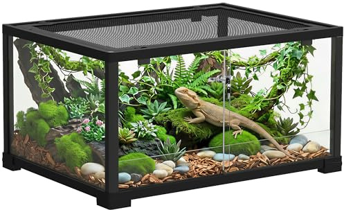 PawHut Terrario per Rettili Rialzato 60x45x32 cm Doppia Serratura Nero