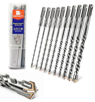 BRSCHNITT SDS Plus Lot de 10 forets pour béton 5 * 2/6 * 3/8 * 2/10 * 2/12MM x 160mm - Compatible marteaux perforateurs SDS Plus pour béton, brique, pierre et maçonnerie