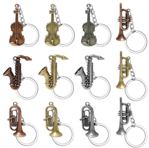 Rebanky 12 Musikinstrumente Schlüsselanhänger aus Metall, für Schlüssel | Schlüsselanhänger Geige, Trompete, Posaune und Saxofon als Anhänger für Schlüssel, Taschen und Musikliebhaber