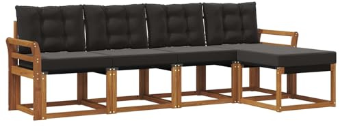 vidaXL Outdoor-Sofagarnitur mit Kissen 5 pcs Natürlich und Schwarz, Gartenmöbel Set, modernes Outdoor Sofa, praktische Loungemöbel, langlebige Terrasse, Bequeme Sitzgelegenheit