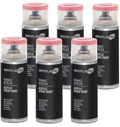 SIMPLETEK - 6X Bomboletta Vernice Spray Acrilico Rosa Chiaro RAL 3015 Universale Multimateriale Rapida Asciugatura Interni Esterni 400ml (kit 6 pezzi)